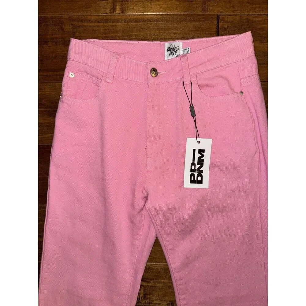 NWT Princess Polly Pink Cabarita Lounge Denim Jeans Size 4 Flare Leg High Rise